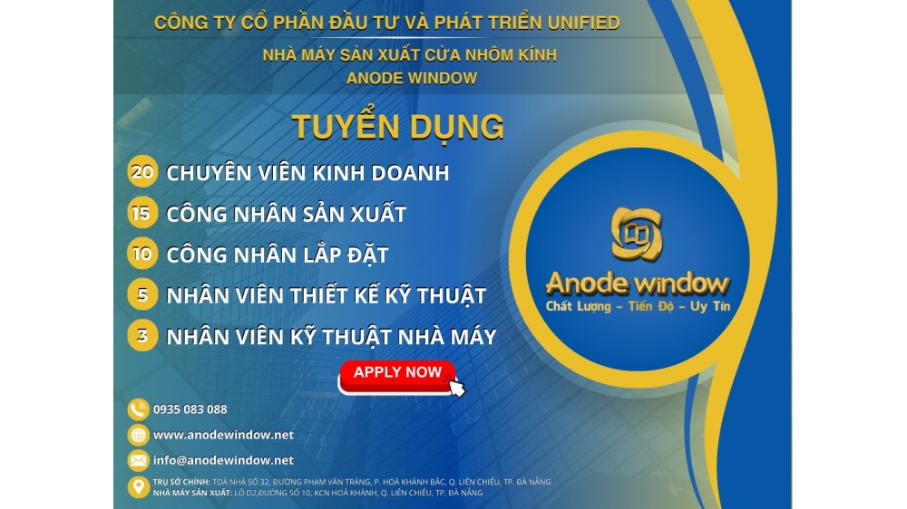 Tuyển Dụng Nhân Sự Tại Nhà Máy Sản Xuất Cửa Nhôm Kính